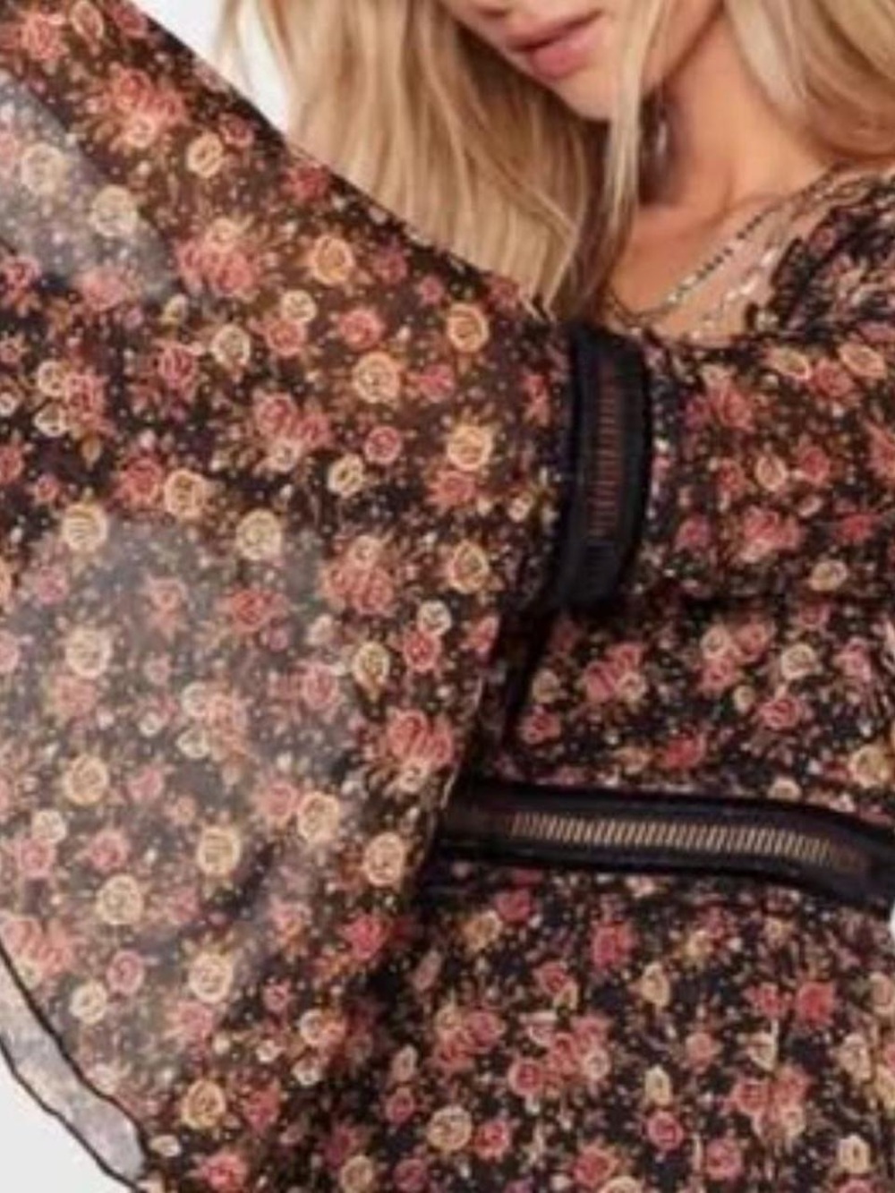 Nasty Gal “I’ll Be Bouquet” Black Sheer Floral Dress with Red & Cream Roses - Picture 4 of 16
